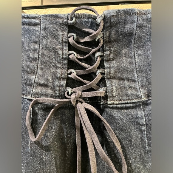 Express Blue A-Line Mini Skirt with Tie Front - Picture 5 of 5